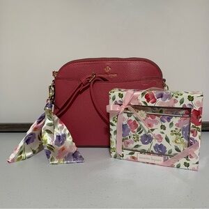 Nanette Lepore Thea Dome Faux Leather Crossbody Bag & Double Zip Pouch-New